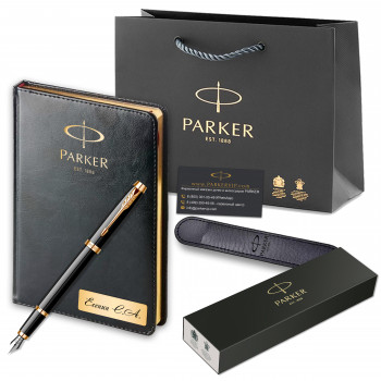 Подарочный набор: Перьевая ручка Parker IM Core F321, Black GT (Перо F) + Ежедневник Black GS